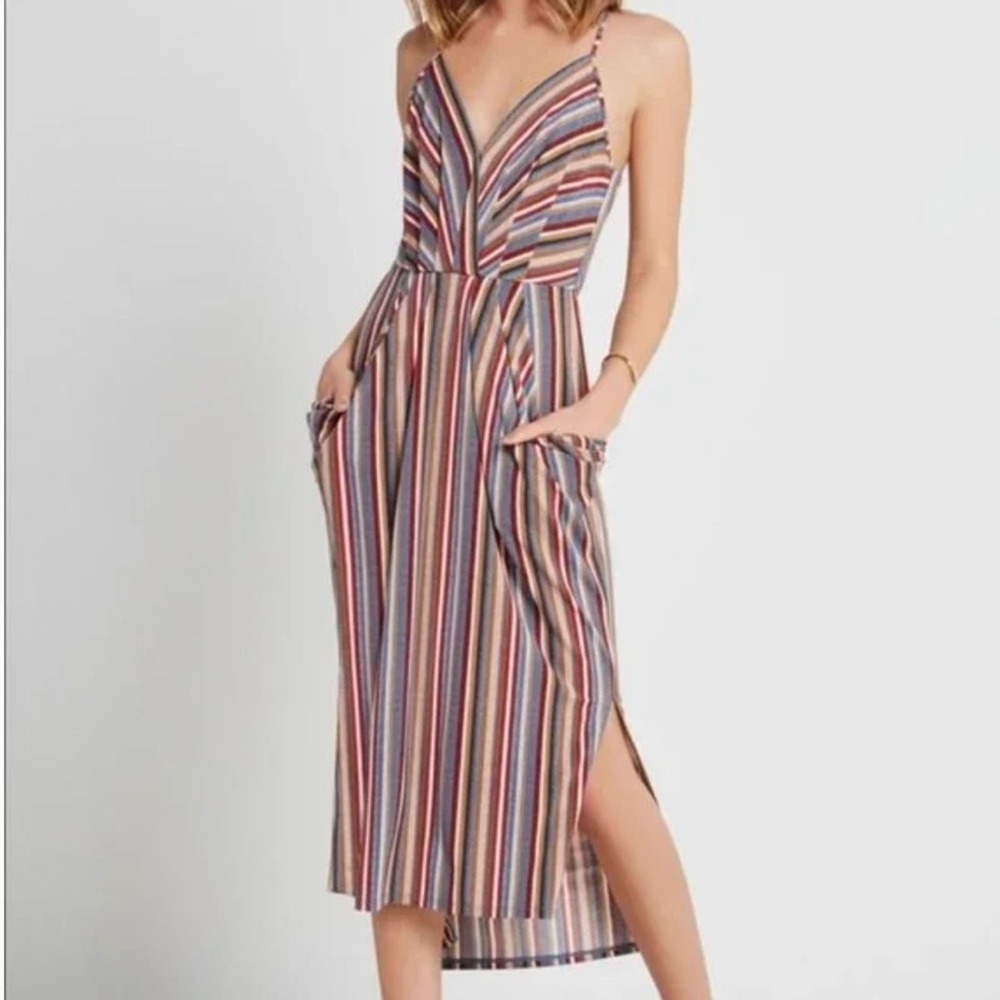 BCBGeneration Striped V-Neck Midi Dress
